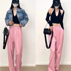 casual women loose drape pants high waist wide leg